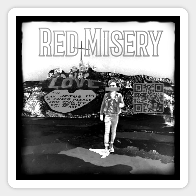 Red Misery Distressed Black & White + QR Sticker by Red Misery